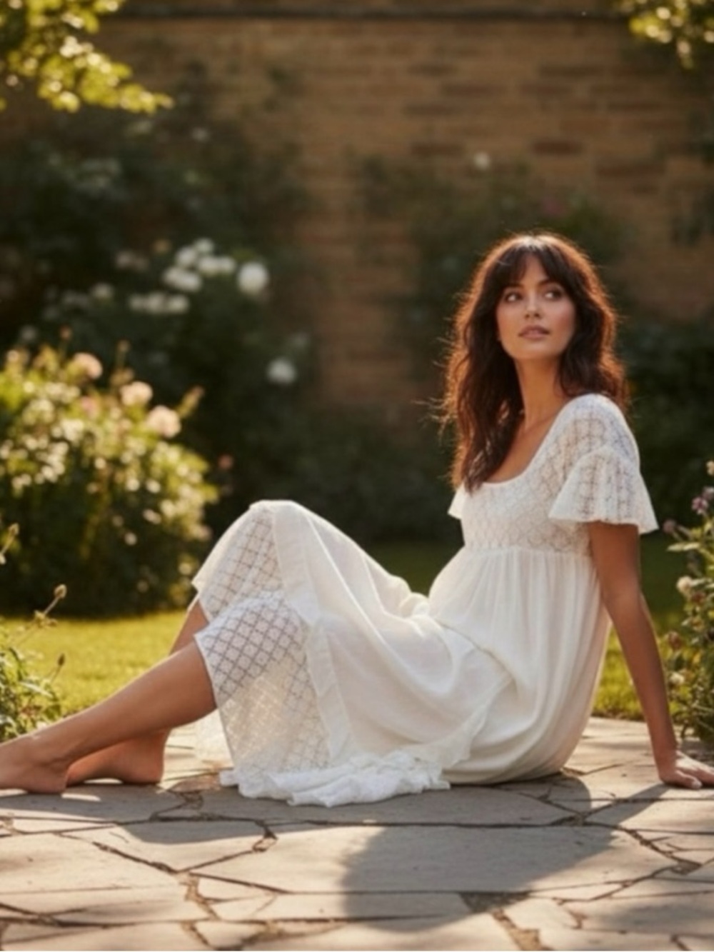 Free People Ethereal Bohemian Cottage Bring The Romance Maxi Dress White Medium - Picture 5 of 13